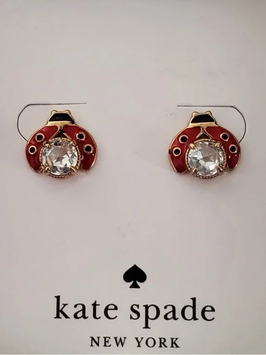 New Kate Spade Ladybug Crystal Enamel Stud Earrings - Red & Black - Picture 5 of 9